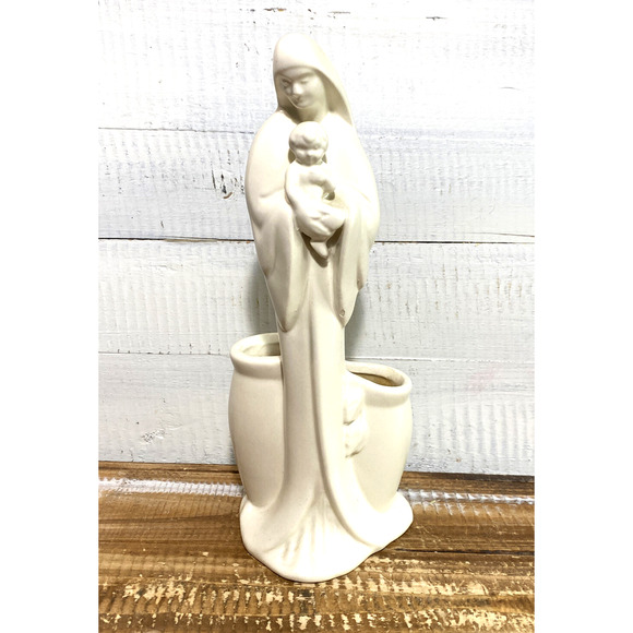 Vintage 1950s Haeger Pottery Ivory Madonna Virgin Mary Baby Jesus Planter #3264 - Picture 1 of 11